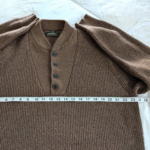 EDDIE BAUER Sweater Men's L Brown Henley Knit Long Sleeve Ribbed Accent Pullover - Picture 11 of 12